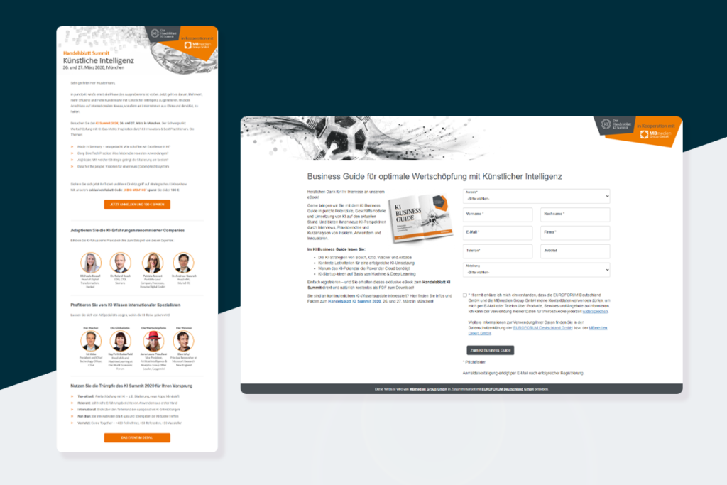 Lead-Kampagnen: E-Mail-Landingpage Handelsblatt