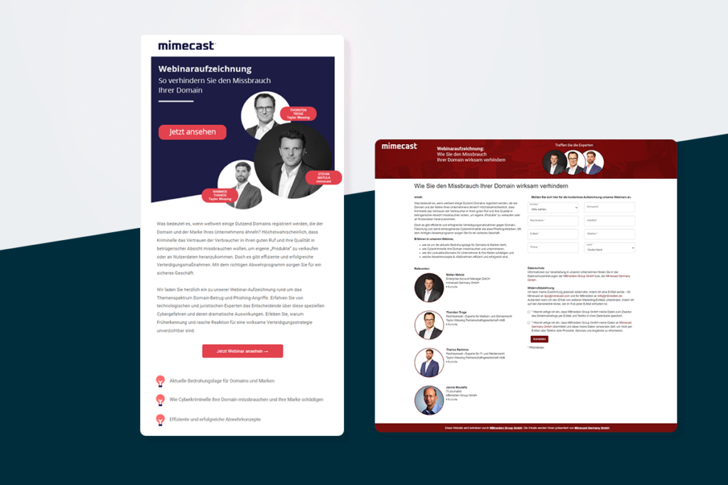 Lead-Kampagnen: E-Mail-Landingpage Mimecast