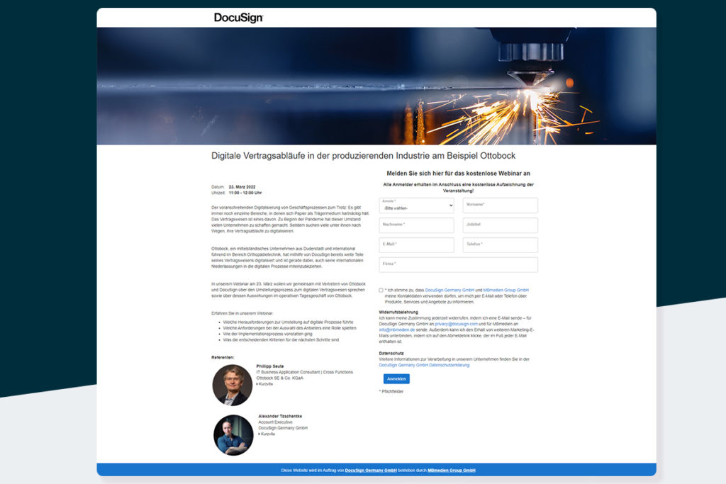 Landingpage mit Webinar-Anmeldeformular