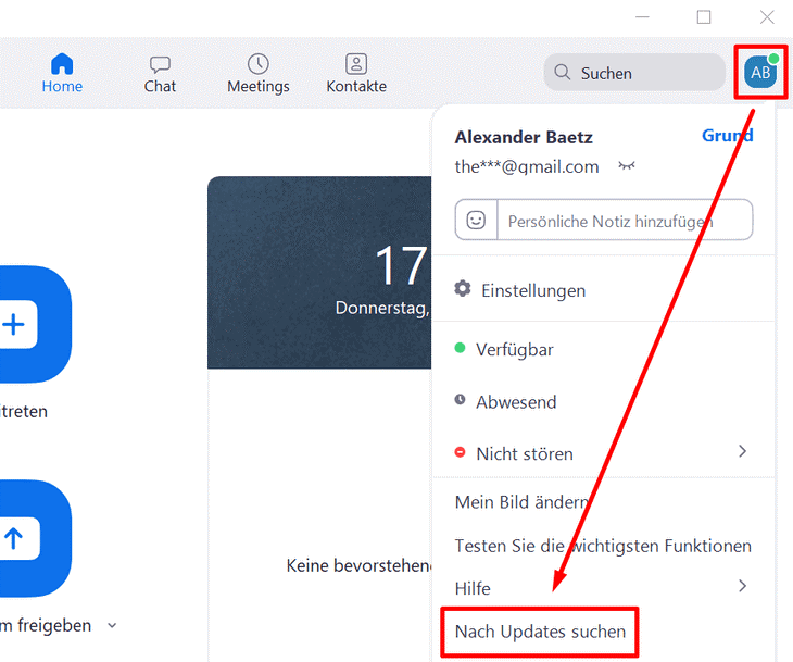 Zoom: Nach Updates suchen
