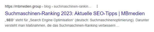 Google-Suche SEO fettgedrucktes Keyword