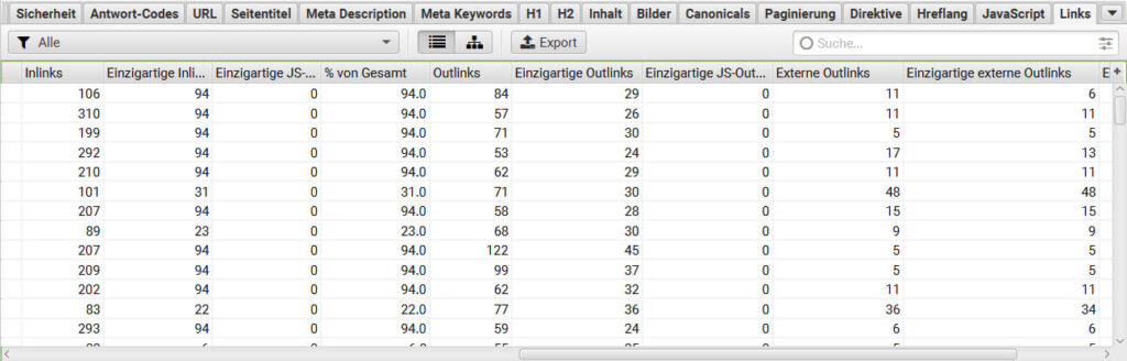 Screenshot Screaming Frog
