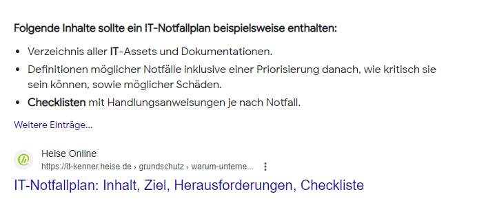 Google-Treffer checkliste it-notfallplan