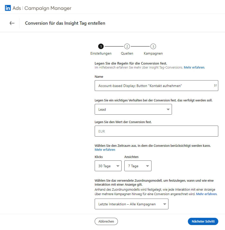 LinkedIn Conversion anlegen