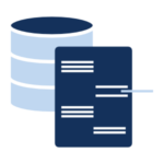 Icon Kundendaten-Management. Icon einer Datenbank. Darüber liegt ein Datensatz