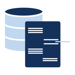 Icon Kundendaten-Management. Icon einer Datenbank. Darüber liegt ein Datensatz