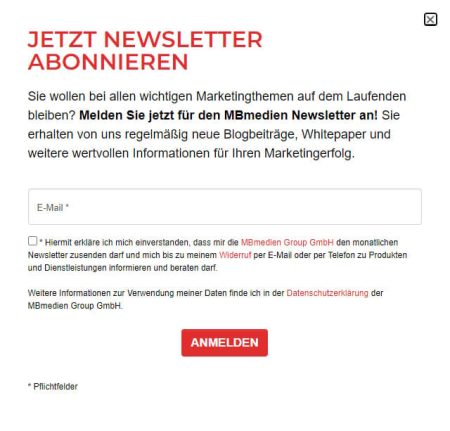 Popup Newsletter-Anmeldung